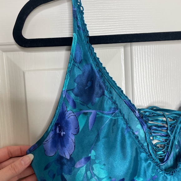 Vintage blue and purple floral slip dress | L - Picture 6 of 9